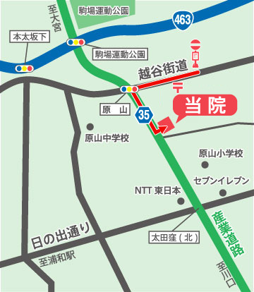 原山バス停からのアクセスルートマップ